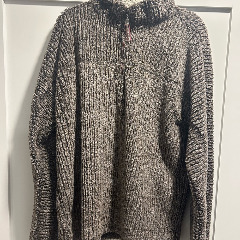 True Grit Brown Zip Up Sweater Chunky Knit